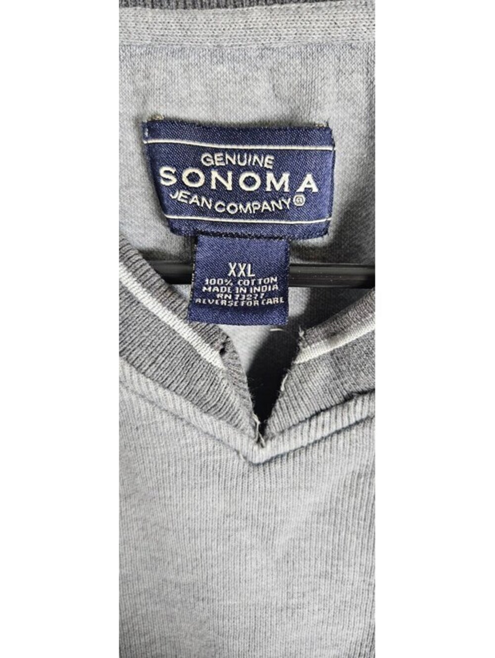 Genuine Sonoma Jean Company Men's XXL Gray V-Neck Cotton Pullover